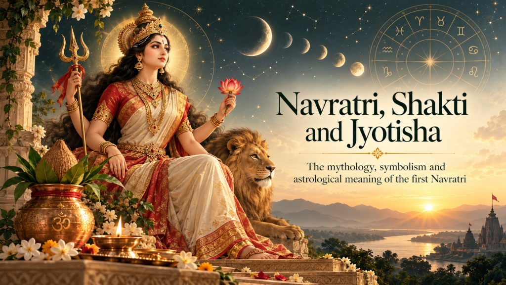 The image describes the post title and the Goddess connection with Navratri